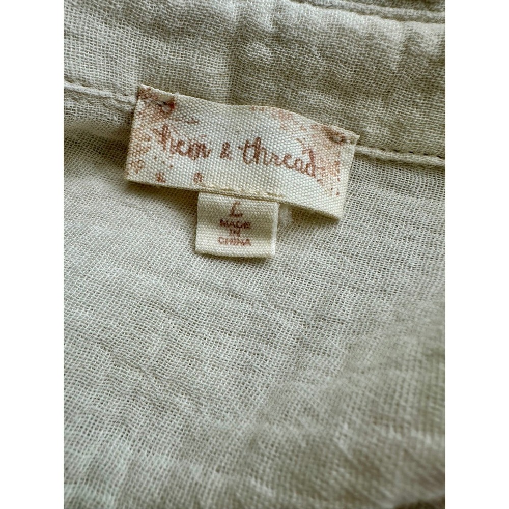 Hem & Thread Cream Cotton Gauze Frayed Hem Button Down Shirt Womens Lg Lagenlook - Picture 4 of 16